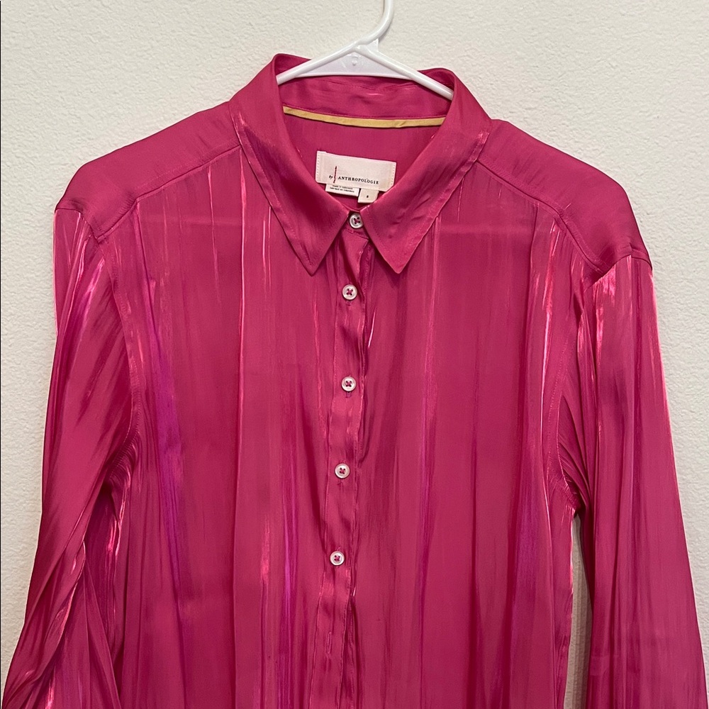 Anthropolog silky sparkle shine Pink Button-down Blouse